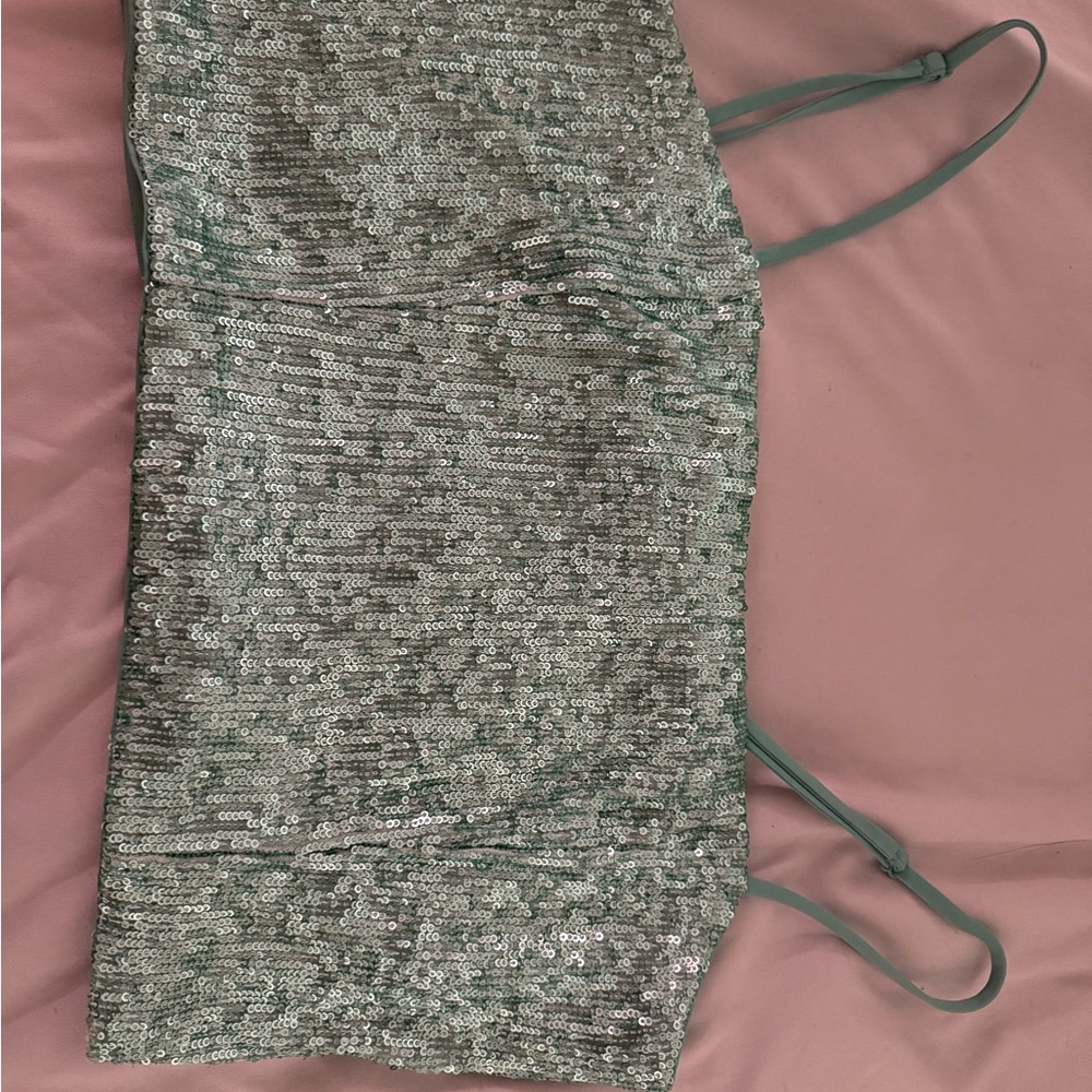 Express Mint Green Sequin Top